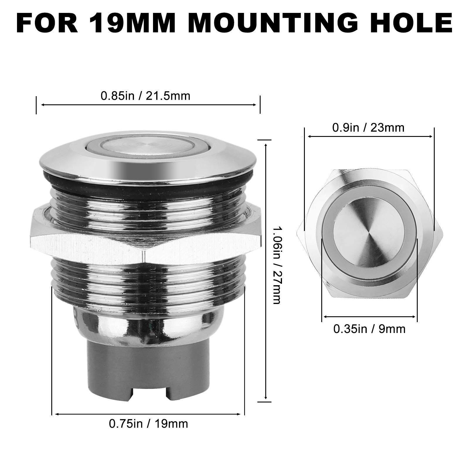 19mm Momentary Push Button Switch, 12V 1NO1NC SPDT 4 Pin Selflocking Round ONOFF Metal