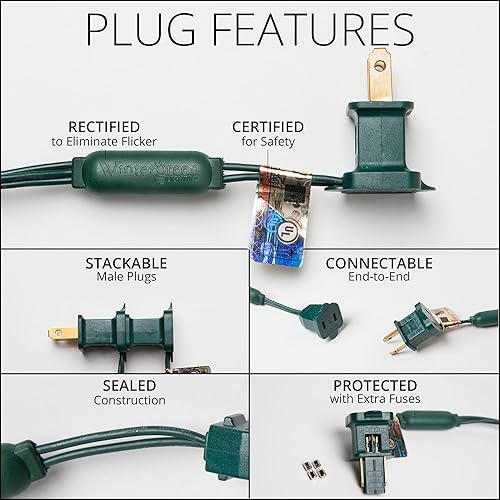 Miniatura 6 de Wintergreen Lighting - Guirnalda de luces de Navidad, 25 bombillas LED facetadas, apta para interiores y exteriores, cable de color verde