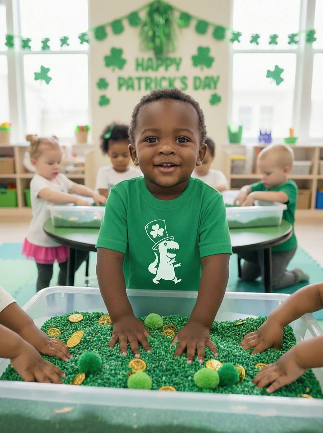 Tstars St Patrick's Day Dinosaur Shirt - Irish Shamrock Clover Infant & Toddler Kids Tee for Boys Girls