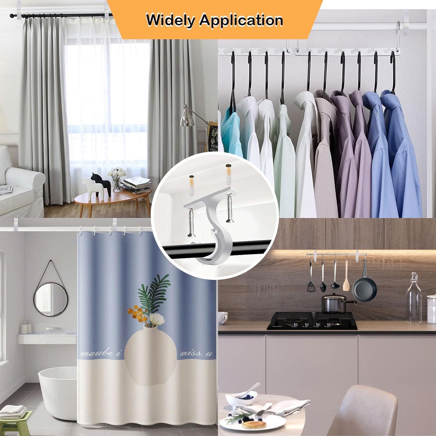 thumbnail: AZWOORD Gordijnstangbeugels 4 Stuks - Voor Stangen ø20-28mm, Zwaar Belastbaar Tot 30kg, Aluminium, Wit