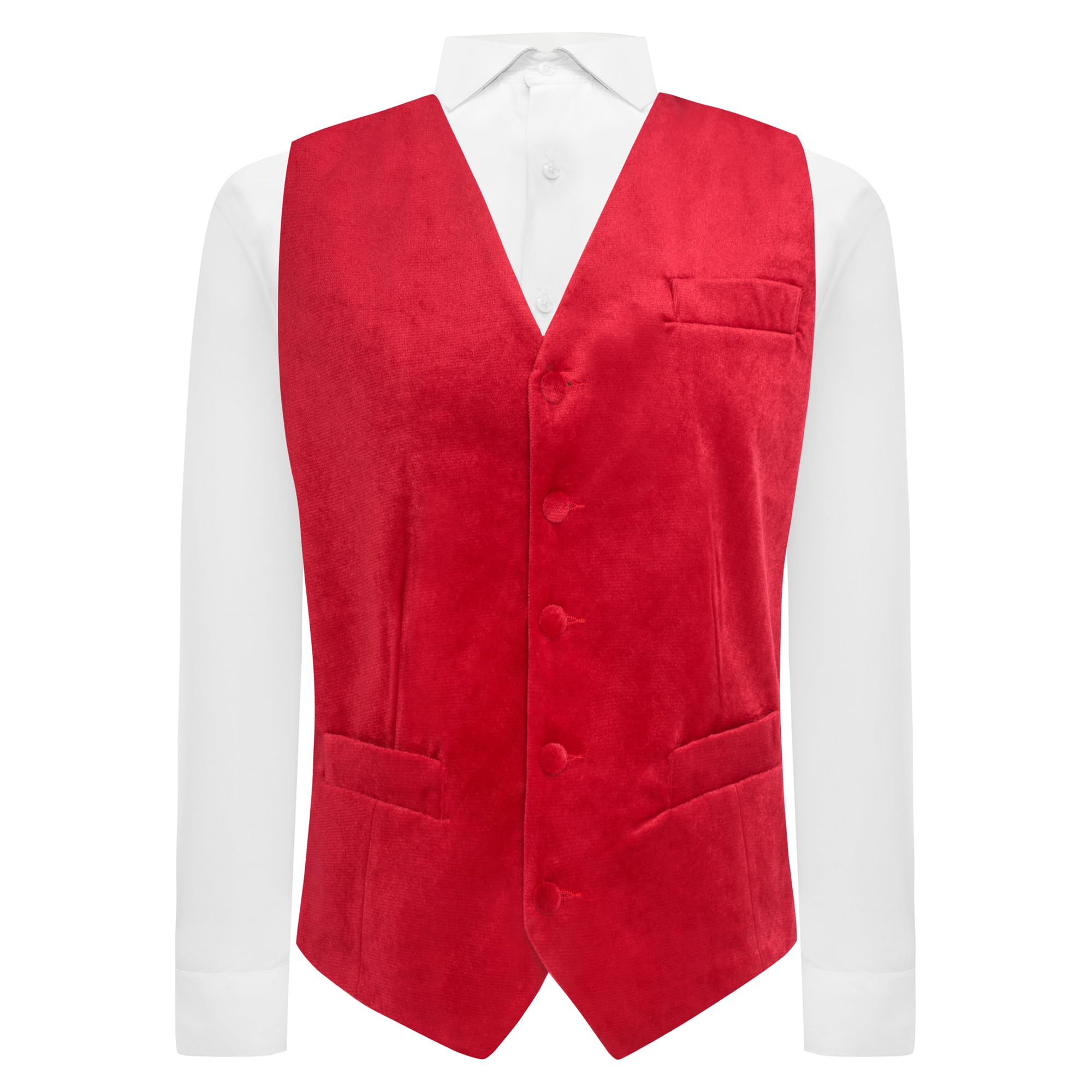 King & Priory Red Textured Velvet Waistcoat - L