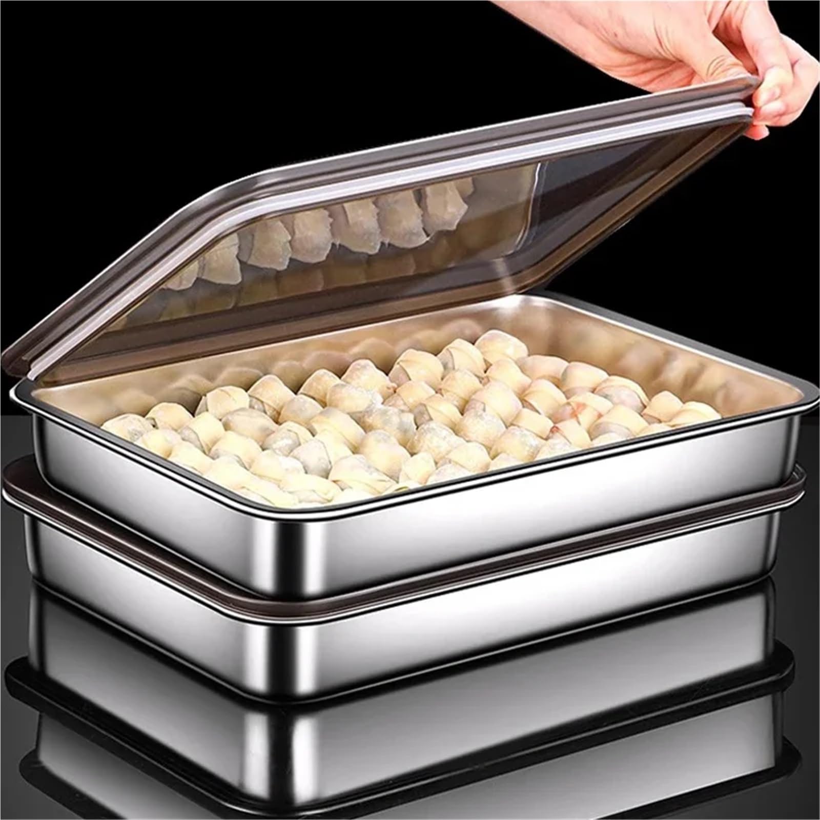 Frischhaltedosen aus Edelstahl 1 Stück 304 Edelstahl Kühlschrank mit Gefrierfach versiegelt Crisper schnellgefrorene Lebensmittel Wonton Aufbewahrungsbox stapelbar Organisation(L)