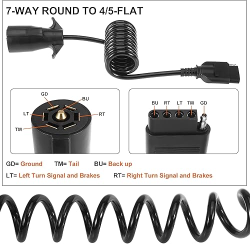 Miniatura 7 de X AUTOHAUX 5 pies de longitud completa 7 vías redondas a 5 vías Pin plano remolque alambre en espiral conector conector adaptador enchufe