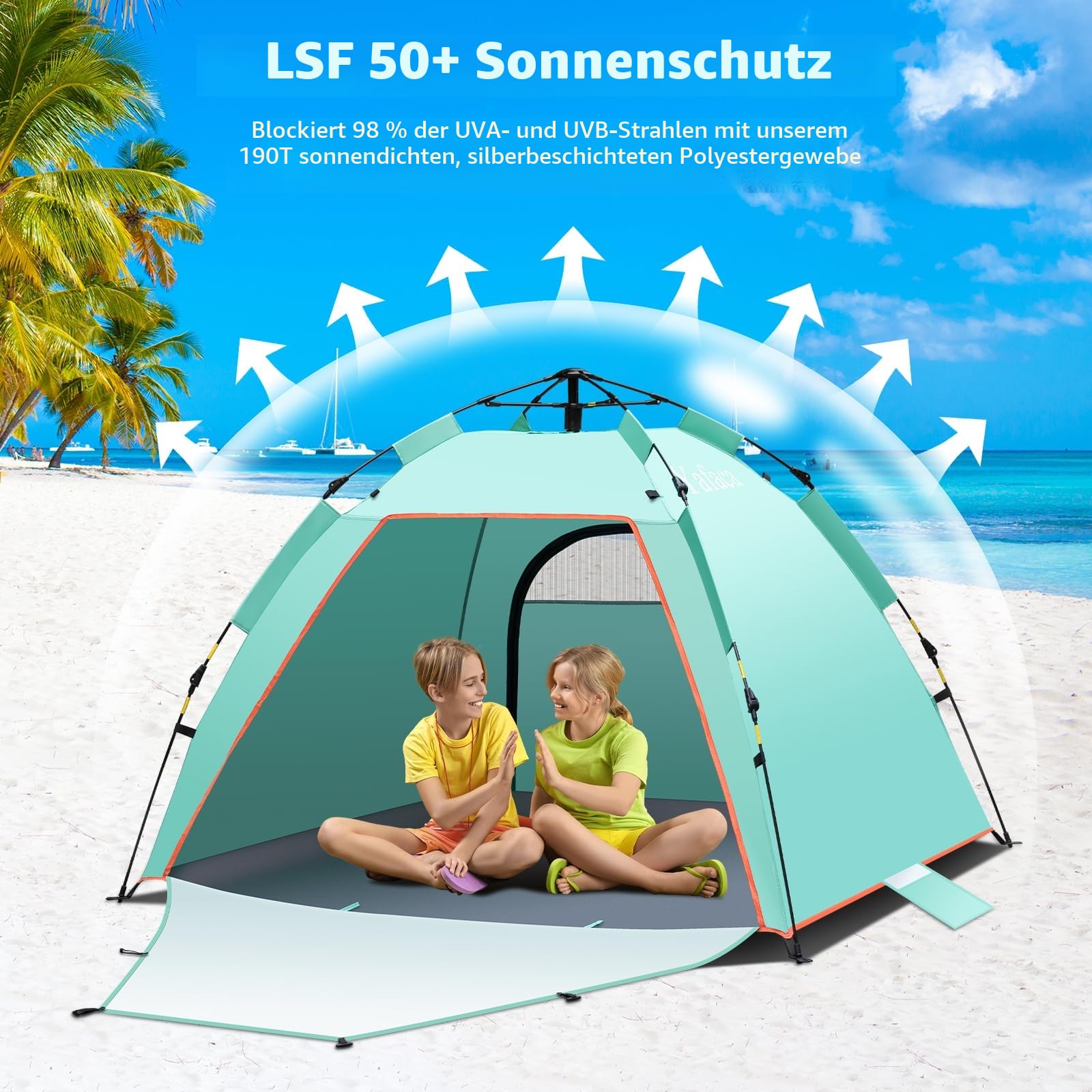 Yafaca Strandmuschel, 1-3 Personen Automatische Pop Up Zelt, Großes UV Schutz 50+ Sonnenschutz Tragbar Zwei Türen Leichtes Pop Up Strandzelt für Garten, Fischen, Picknick