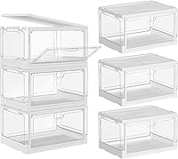 Vista 1 de SNSLXH Clear Storage Bins with Lids, Stackable Storage Bins with Magnetic Doors Open Front, Plastic Storage Bins for Living Room, Bedroom, Study