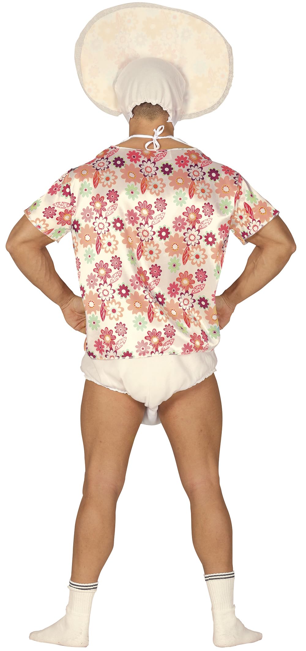 FIESTAS GUIRCA | Costume de Bebé Adulte - Bavoir, T-shirt, Coiffe et Couche - Enterrement de Vie de Garçon, Fêtes Déguisées et Célébrations - Idéal pour Homme Adulte - Blanc et Multicolore