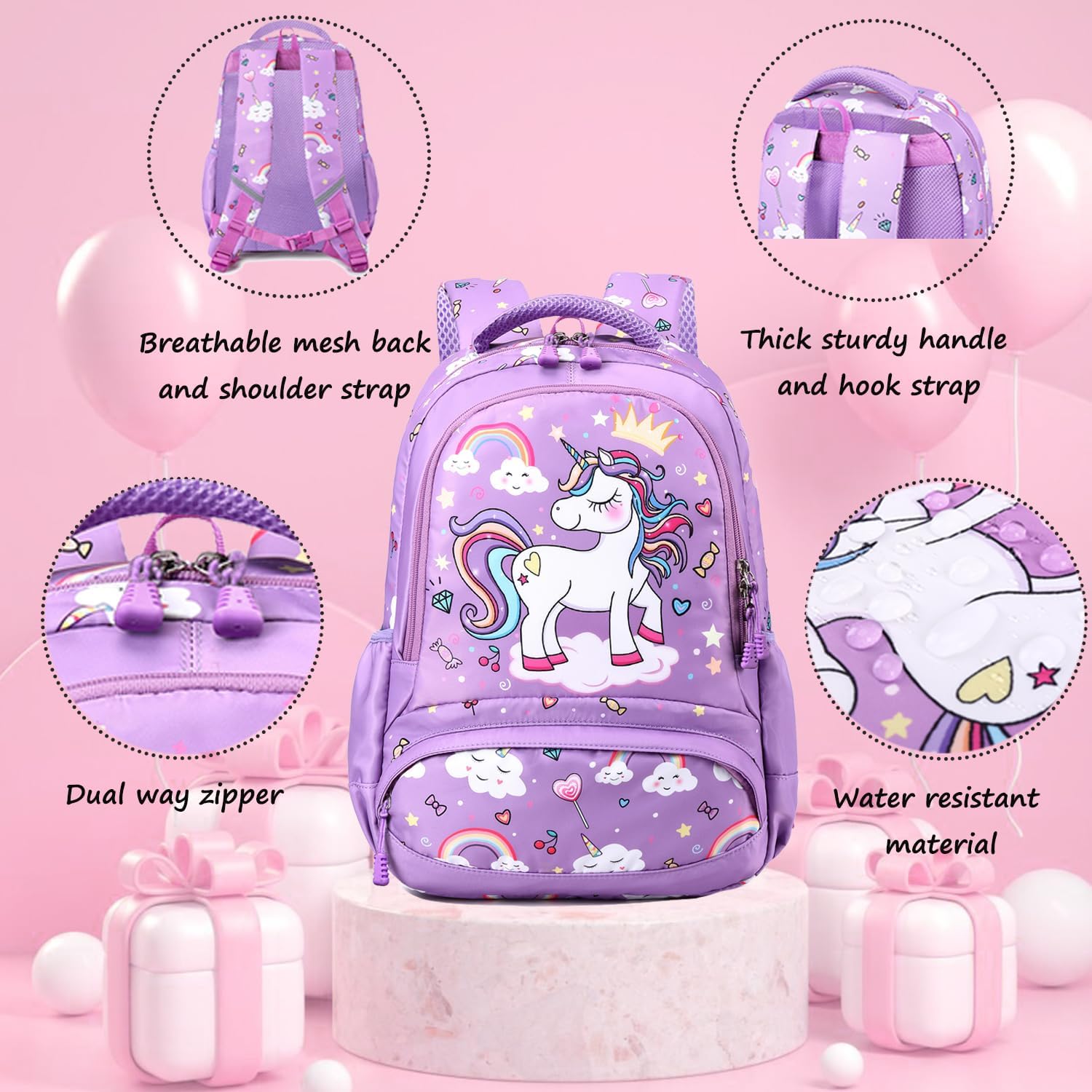 Jumpopack Unicorn Backpack for Girls School Backpacks for Girls Elementary School Bag Bookbag,Purple Unicorn