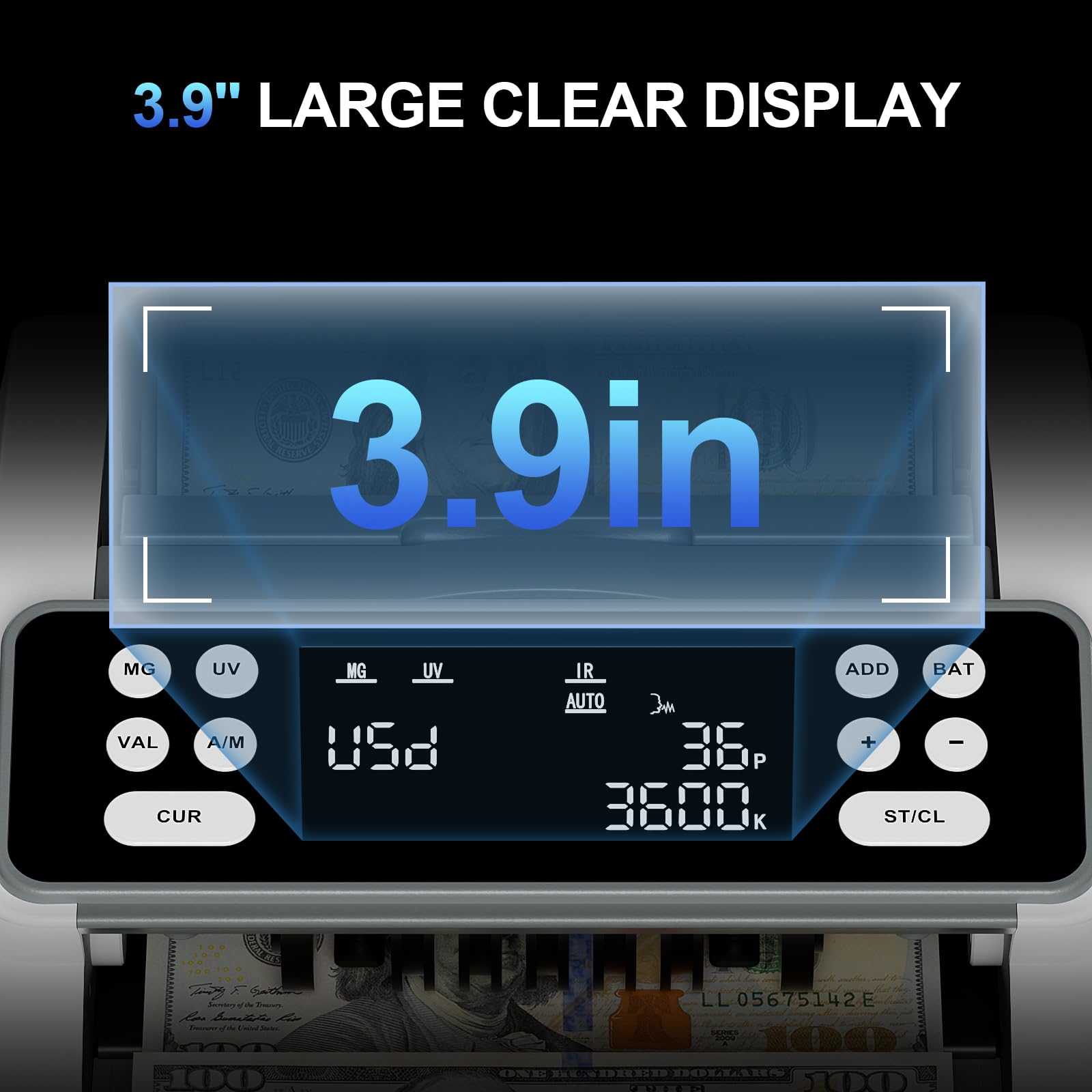 0724 Macchina contasoldi con conteggio del valore per USD ed EUR, rilevamento di contraffazioni UV MG IR, conteggio modalità automatica batch, contatore contatore con display a LED, design compatto e