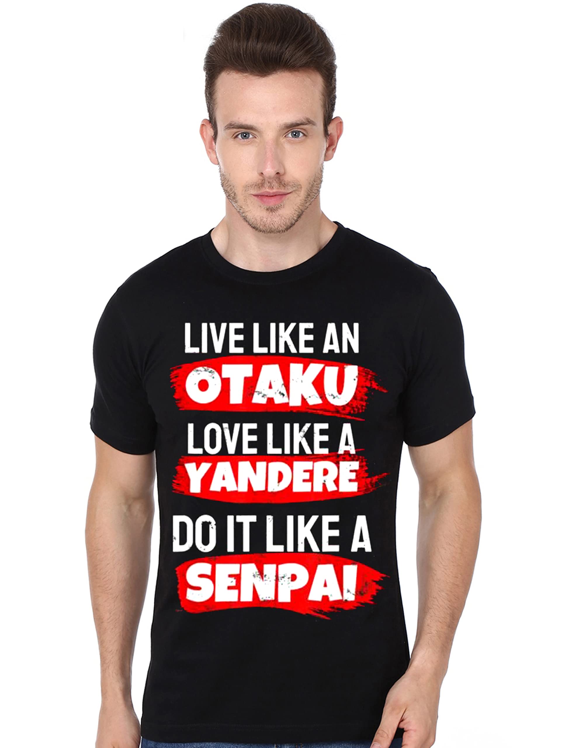 COOQUESenpai Naruto Anime t-Shirt for Men Half Sleeve Round Neck Black T-Shirt for Men's/Boy's Pack of 1 pc