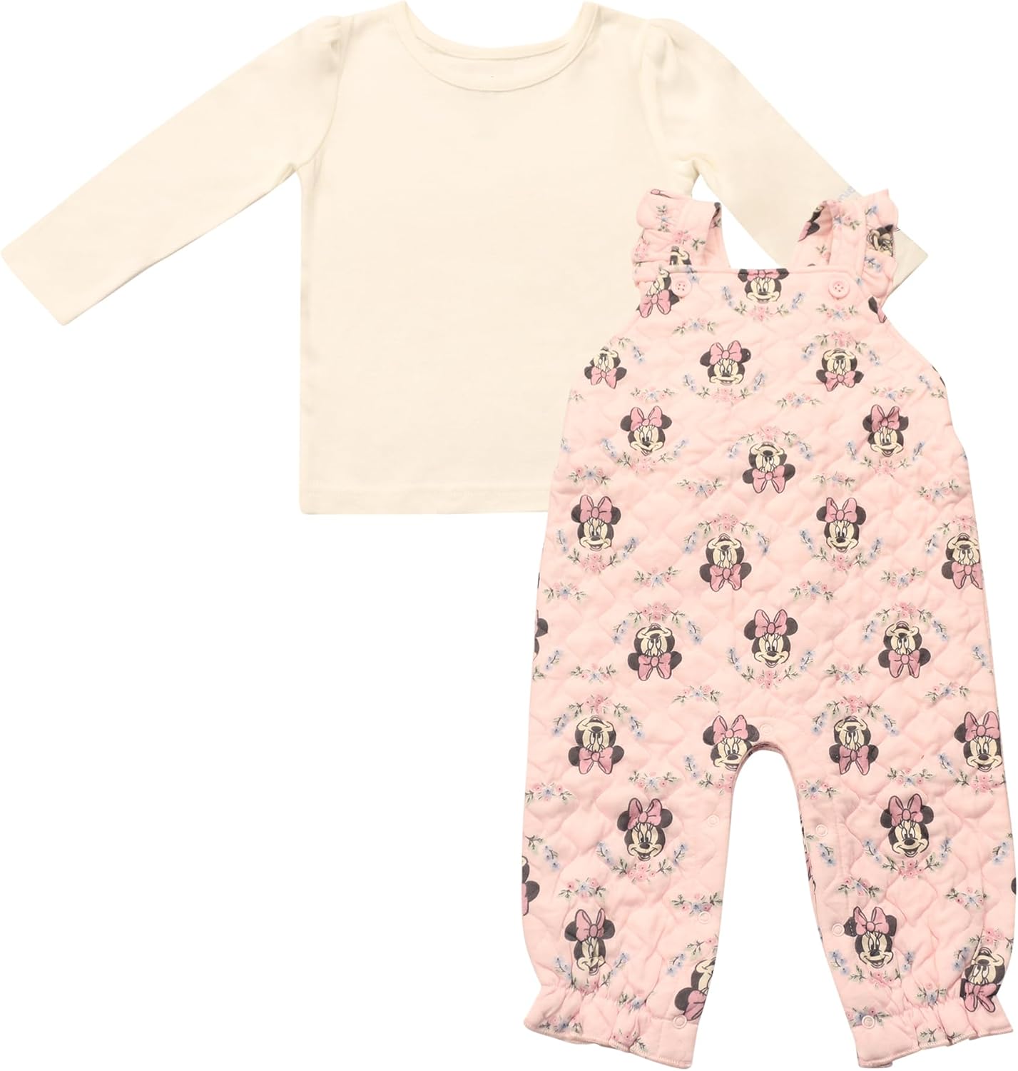 Magic Threadz Disney Clothes Baby Girls Overall Set – Long Sleeve Top & Romper with Minnie, Pooh, Bambi & Marie (0–24M)