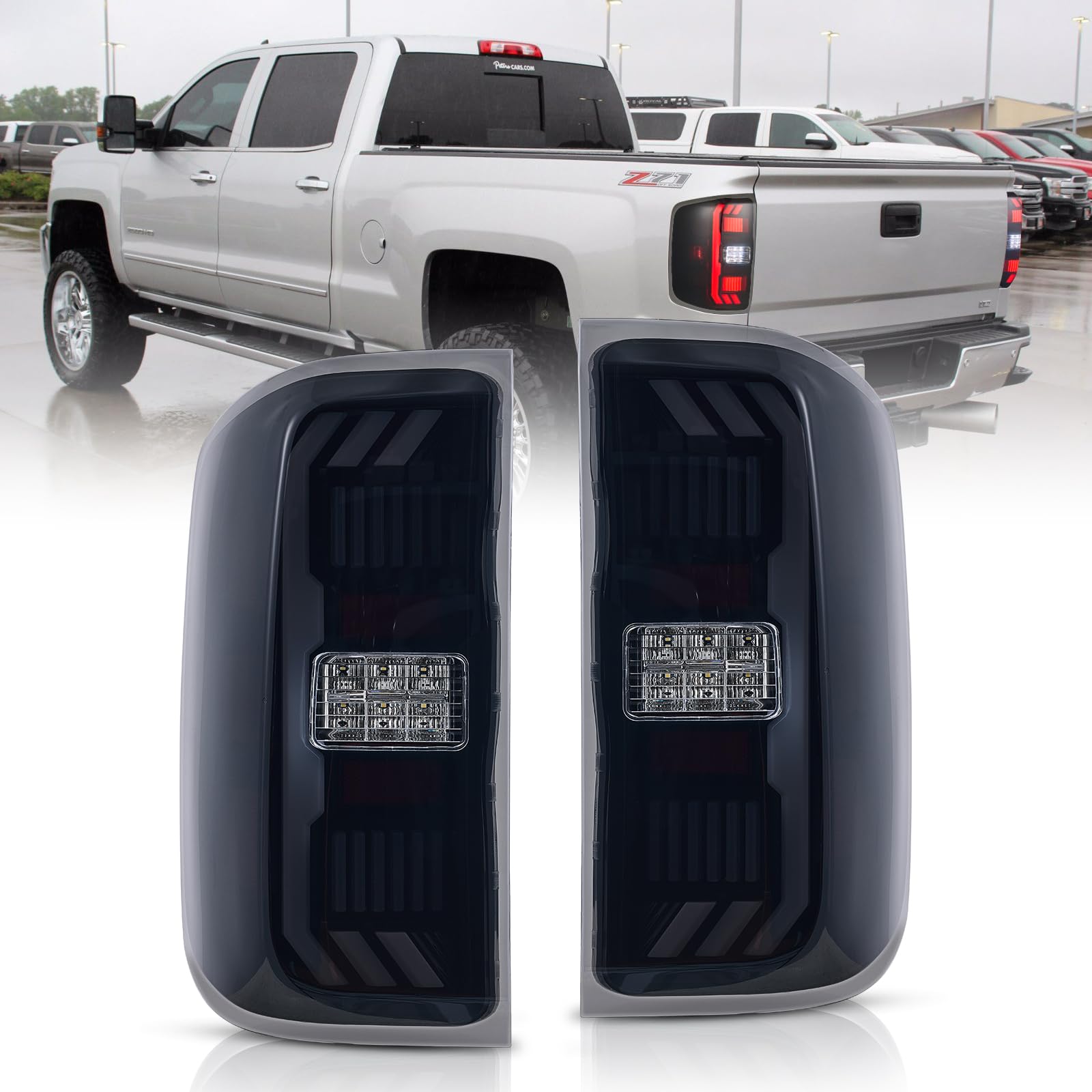 Photo 1 of ** sold as is no refund/return** TUZILLA LED Rear Tail Lights fit for Chevy Silverado 2014-2019 1500 2500hd 3500hd Gmc Sierra 2015-2019 taillights with Wiring Harness Smoke Lens 2pcs