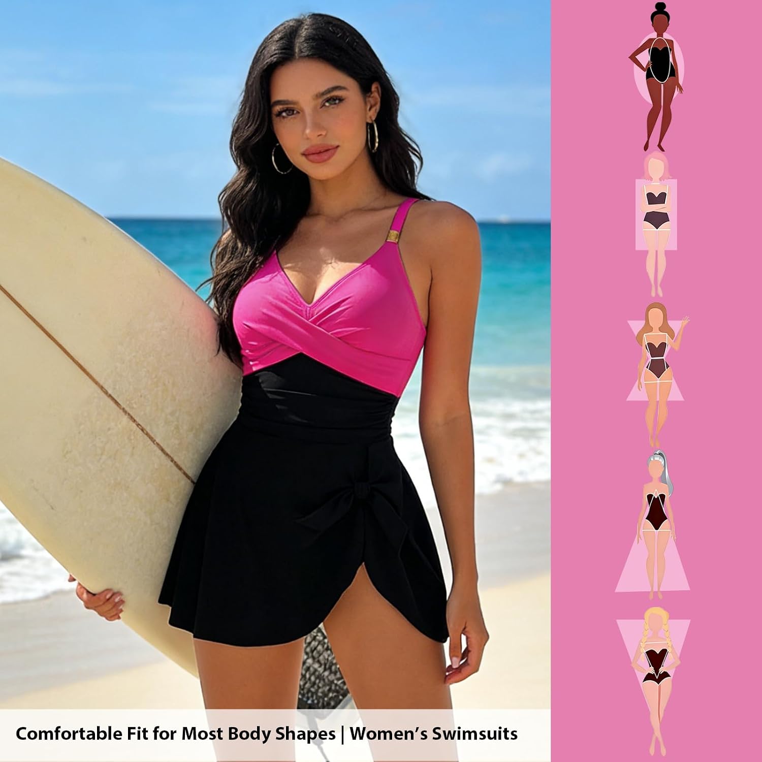 Women's Tummy Control Swimsuits One Piece Swim Dress V Neck Slimming Criss Cross Ruched Skirt Tie Knot 2026