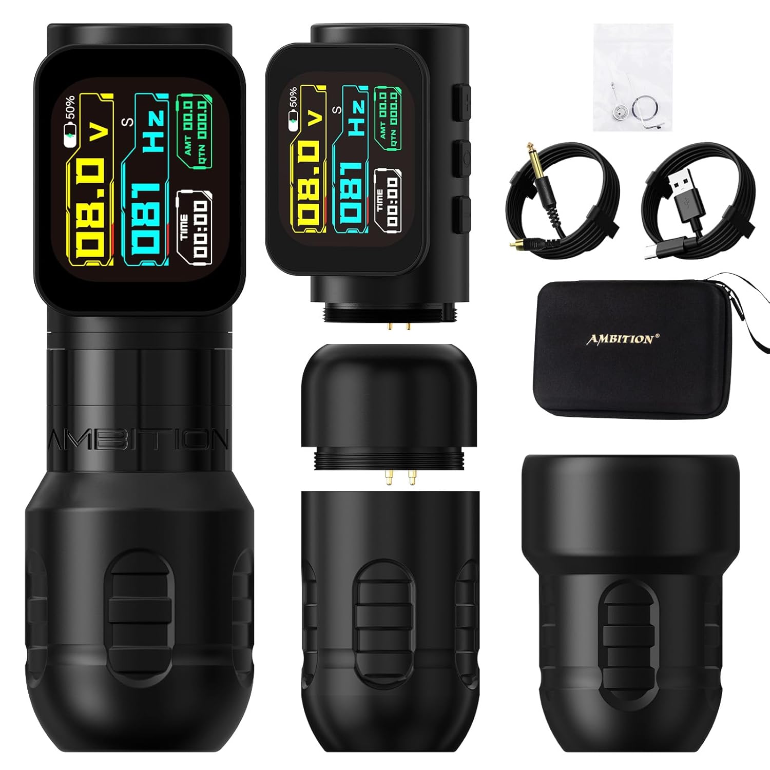 Ambition Zetton Pro Tattoo Gun Rotary Tattoo Pen Machine Wireless Dual 2400mAh Batteries with Large-screen Display Brushless Motor Straight Drive Bar 42mm Grip Tattoo Supply for Professional Artists
