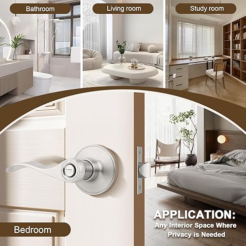 Vista 30 de KNOBWELL Paquete de 2 pomos de puerta de bronce, palancas interiores para dormitorio, baño, cepillo frotado sin llave, manija de puerta de Bronce