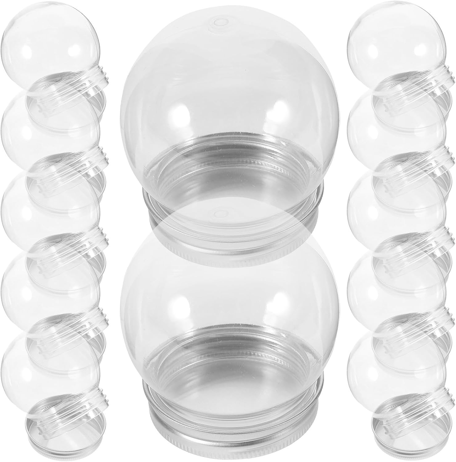 jojofuny 12pcs Christmas Ornament Candy Container with Aluminum Lid, Clear Plastic Candy Jar for Diy Snow Globe, Wedding Favor Boxes, Home Party Bottles