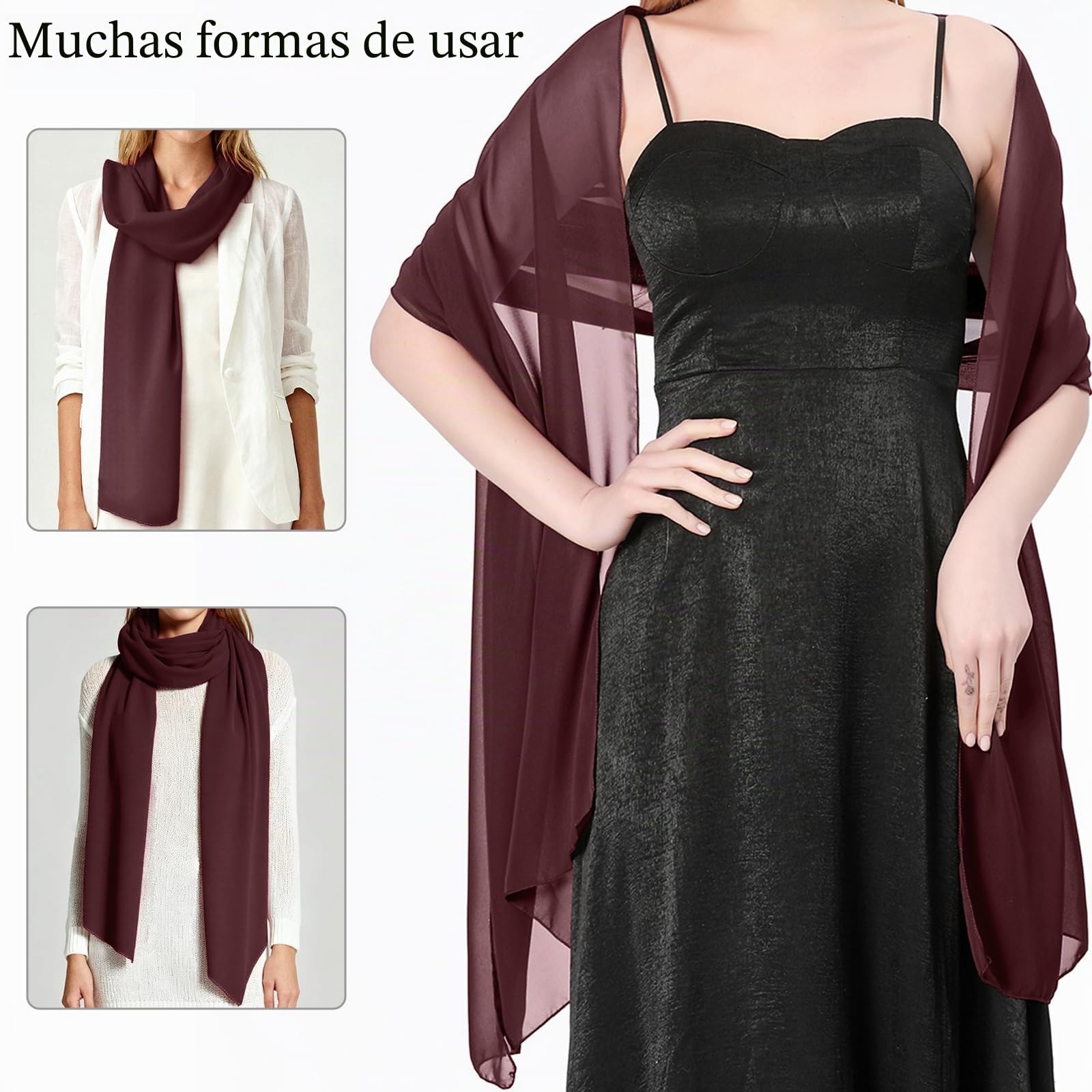 Bufanda Mujer Chales y envolturas Pañuelo Seda Mantón Moda Chal Estolas Fular Boda Fiesta Chiffon Bufanda
