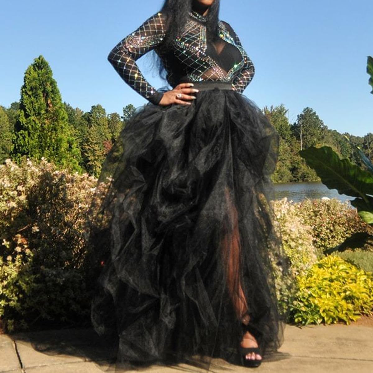 WDPL Wedding Planning Women's Long Maxi Tulle Special Occasion Bustle Night Out Skirt - Image 7