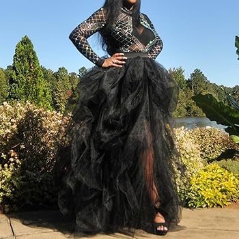 WDPL A-Line Tulle Maxi Skirt Floor Length Party Dress (5 Layers)