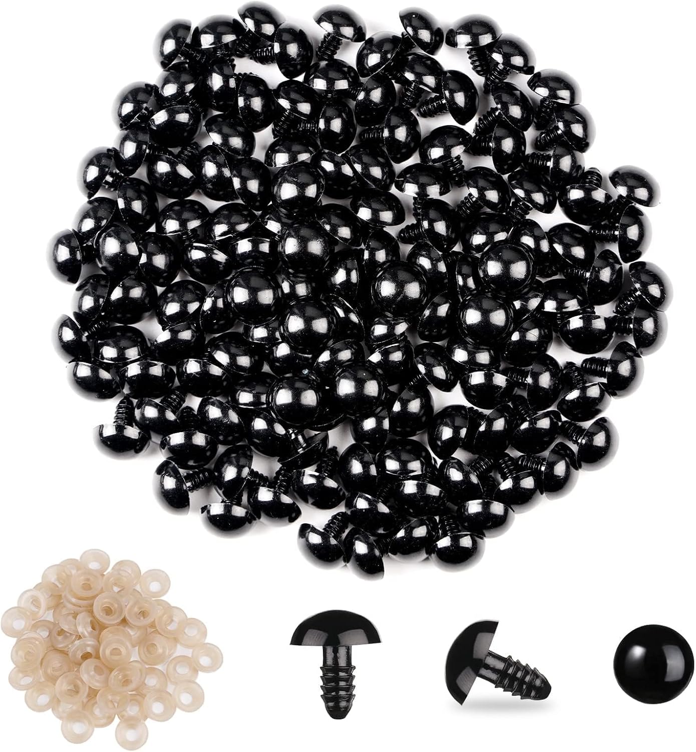 Vanblue Safety Eyes 260PCS 10mm Plastic Black Craft Eyes Teddy Bear Eyes with Washers for Amigurumi Stuffed Animals Crochet Toys Crafts Making Halloween Decorations
