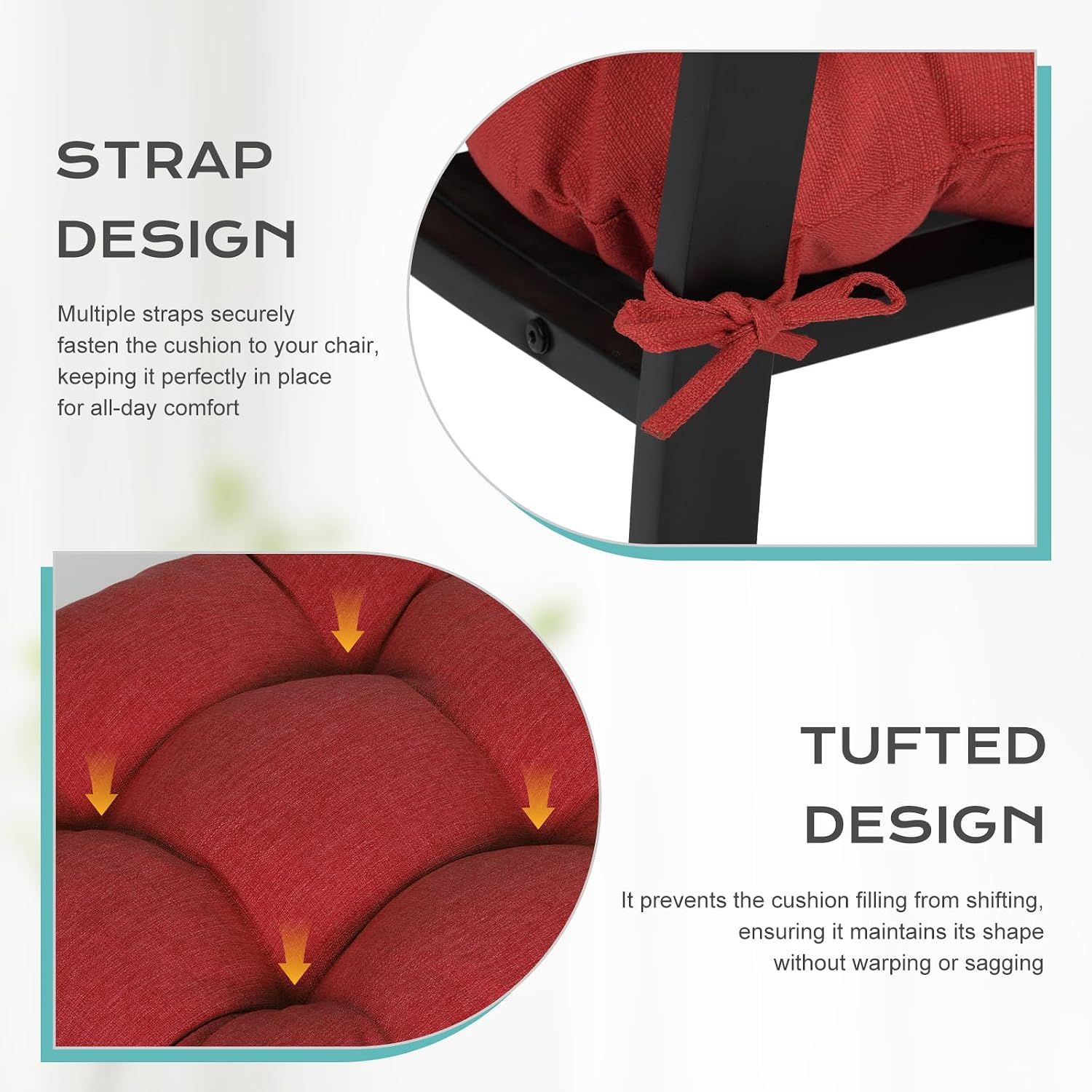 Aoodor 18" x 47" Tufted Segmented Rocking Outdoor Chair Cushion, Water Resistant & Fade Resistant Polyester High Back Patio Adirondack Chair Cushion with Straps, Set of 2, Red