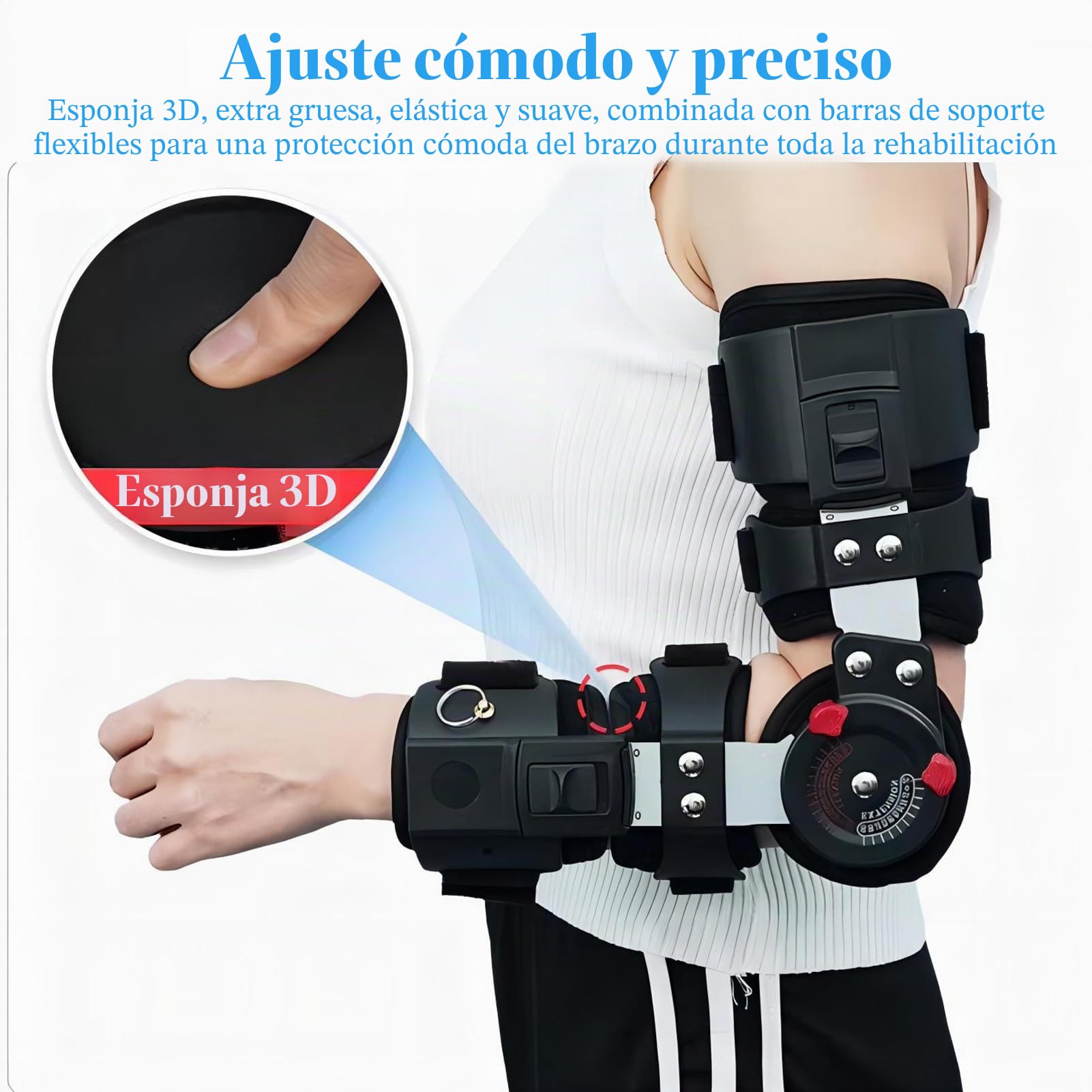 Férula De Codo Postoperatoria Ajustable con Bisagra Soporte De Brazo Ligero con Correa para Hombro Forro Extraíble para Rehabilitación Después De Cirugía,Right