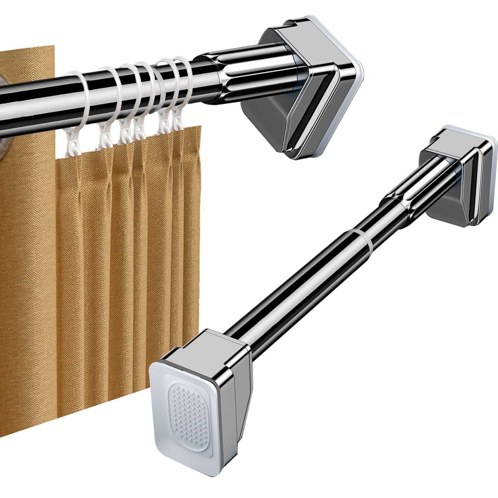 WQPMNYG Extendable Shower Curtain Rod Tension Pole 40-500cm, No Drill Installation, Silver Spring Rod for Net Curtains, Ø25mm Adjustable Curtain Rail (310-400cm)
