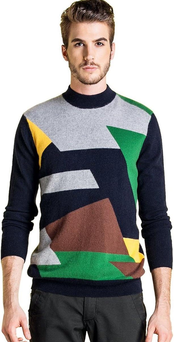 ZHILI Men's Mock Roll Neck Jumper - 100% Cashmere