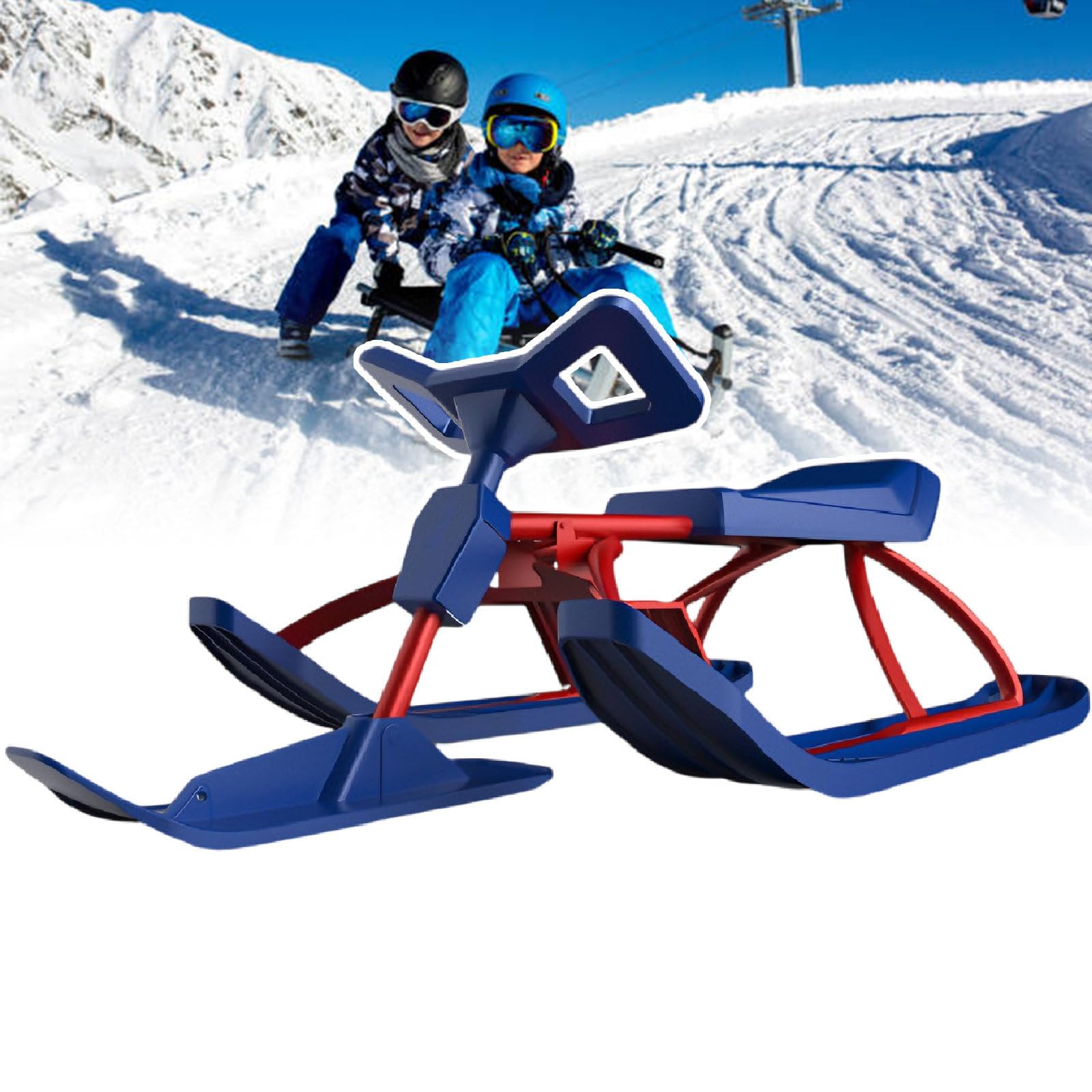 Slitta da Neve Snow Racer/Slitta da Neve Snowracer Curve con Maniglia di Sterzo E Fune di Traino - Slitta da Neve con Telaio in Acciaio per Impieghi Gravosi da 100 kg A