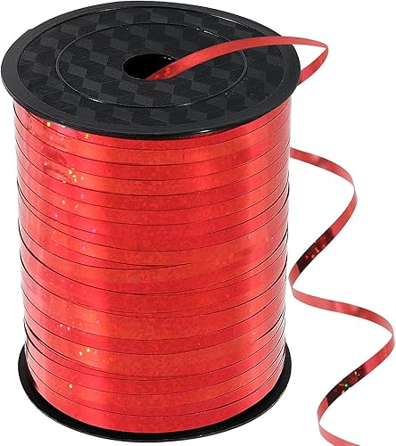 Teemico Cinta rizadora metálica roja de 500 yardas, rollo de cinta ondulada plateada para fiestas, festivales, floristería, manualidades y envoltura