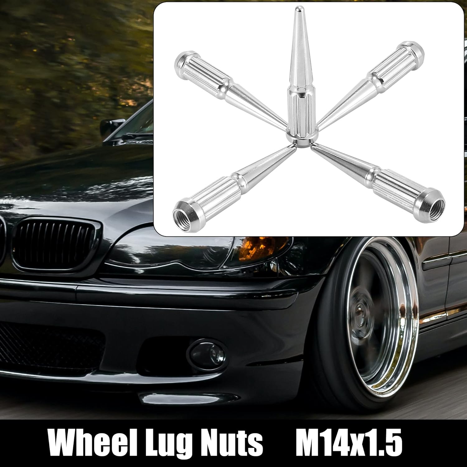 X AUTOHAUX 32pcs M14x1.5 Wheel Spike Lug Nuts Chrome Plated 4.4" Tall with 1 Socket Key for Chevy Silverado 1500 2500 3500 for Ford F-150 F-250 F-350