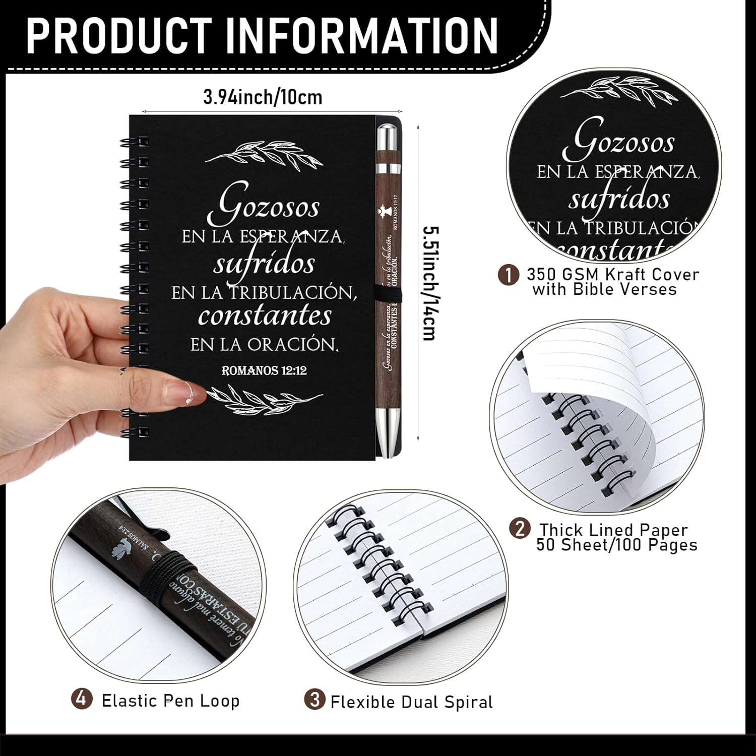 Kosiz 80 Pcs/ 40 Set Spanish Christian Spiral Notebook with Bible Verse Pen Religious Prayer Journal Bulk Mother Day Gift for Church Women Men Regalos Cristianos Para Mujer En Español