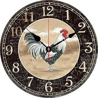 Fueiscy Non-Ticking Wall Clock Silent Clock,Vintage Home Decor for Living Room/Kitchen/Bedroom, Vintage Rooster White,10 Inch, 10 In
