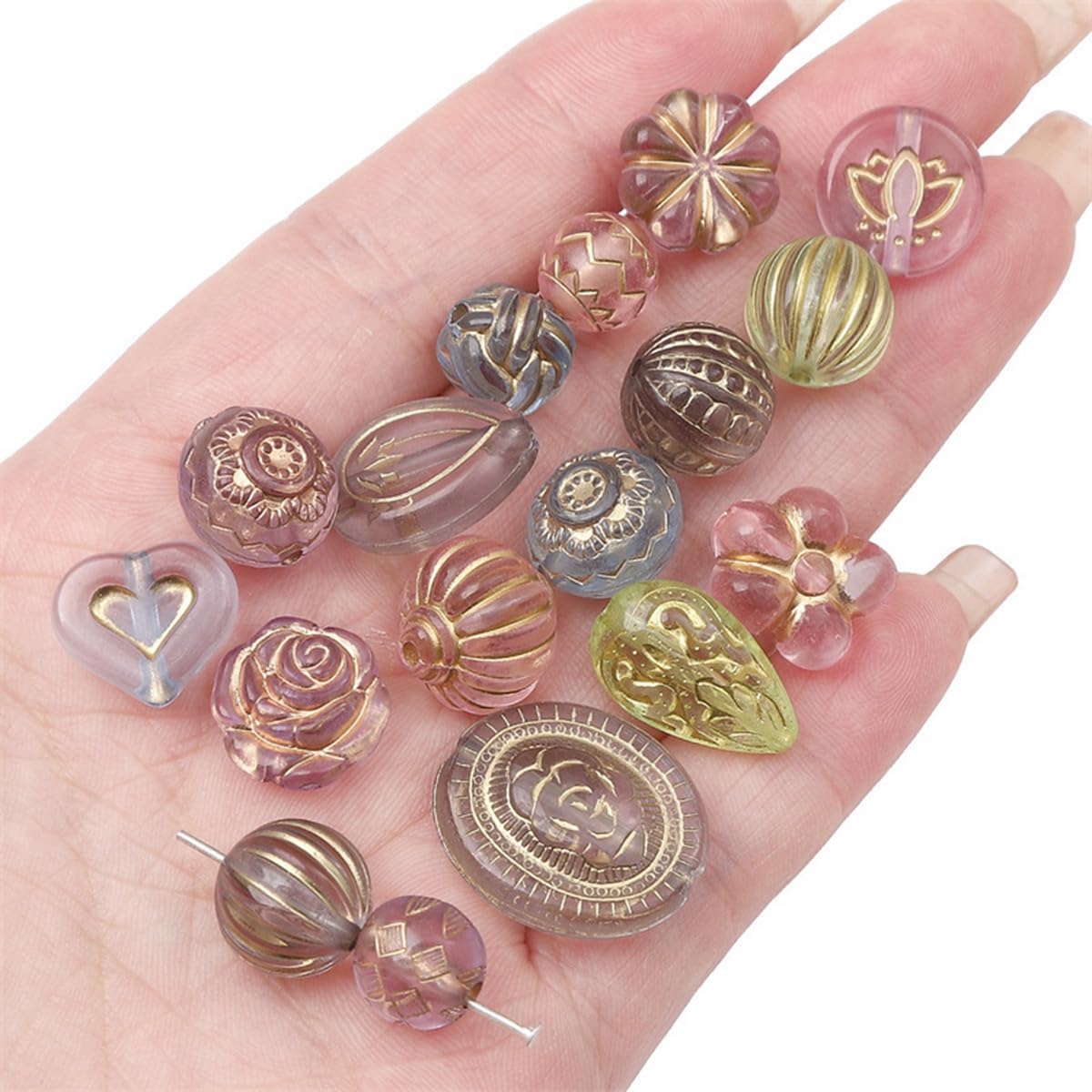 120-160Pcs Cute Assorted Kawaii Aesthetic Beads 100G Vintage Bohemian Acrylic Bead in Bulk Round Oval Butterfly Flower Czech Style Beads Jewelry Making Metal Enlaced Charm DIY Craft（Clear Colorful） image 4