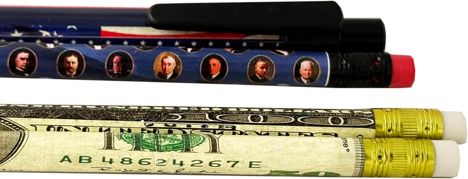 Presidents of the United States School Supply Set – Presidential Ruler, Pen & Pencil Combo with $100 and $50 Bill Design Pencils – Patriotic Educational Gift for Students, History Lovers & Collectors image 5