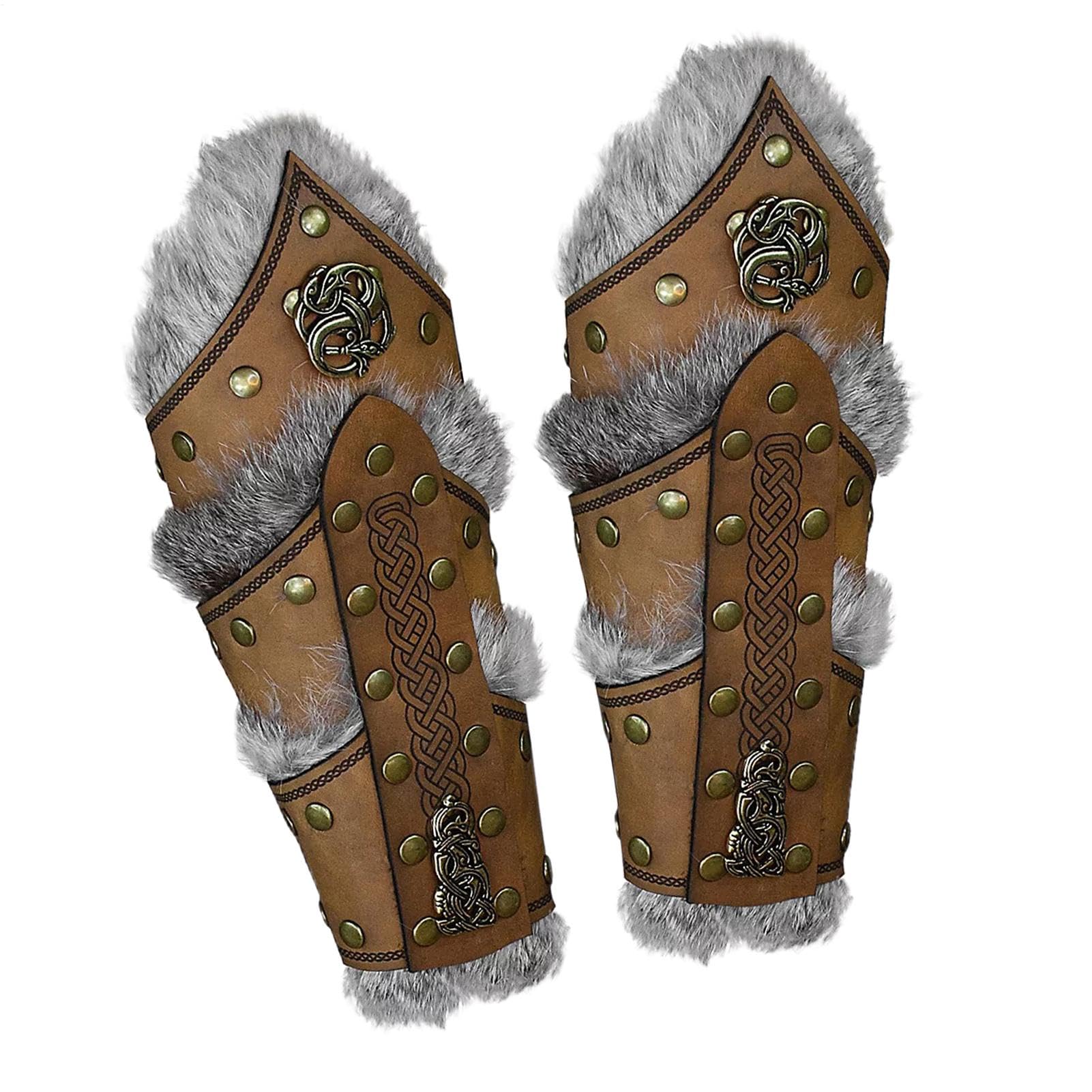 1 Pair Bracer Leather Medieval Wrist Guards Men Medieval Cosplay Faux Leather Arm Warmers Release Your Inner Adjustable size fits most people, Comic Con Accessories, ,