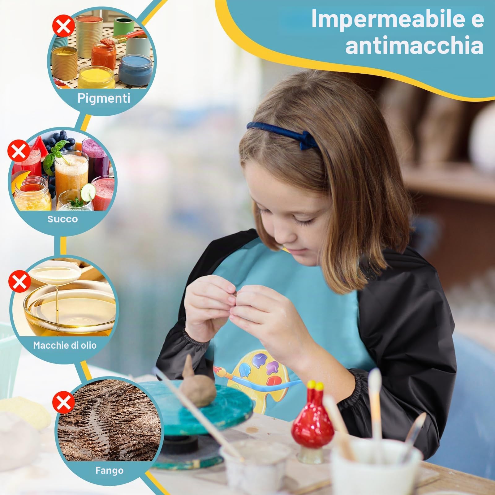 VMUTGA 2 Pezzi Grembiule Pittura Bambini, Grembiule Scuola Elementare Bambino 6-12 Anni Grembiulino Impermeabile Maniche Lunghe con Tasche per Ragazzi Ragazza Dipingere Artigianato Cucina Asilo Scuola