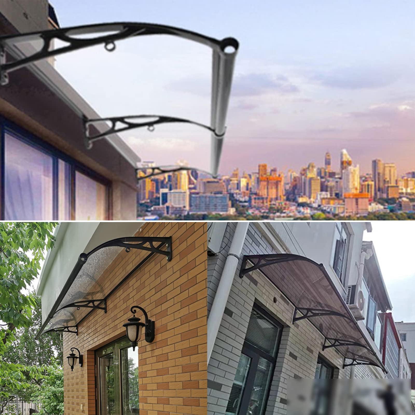 Vordach für Haustür mit Großem Waschbecken aus Aluminiumlegierung,Haustürvordach Fenstermarkise,Polycarbonat Rundbogenvordach,Beidseitiger Abfluss,für Balkon-Traufe-Garten (120x320cm/47 x126)