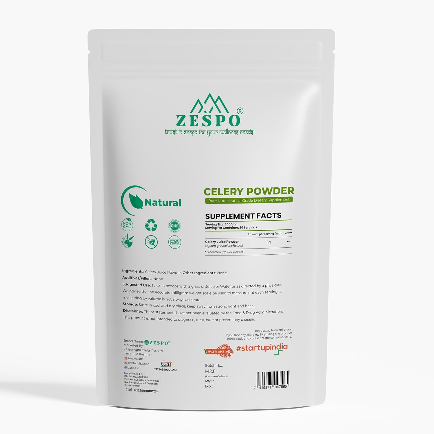 Buy Now Zespo Celery Supplement Powder 60 Gram Supports Hydration &Amp; ...