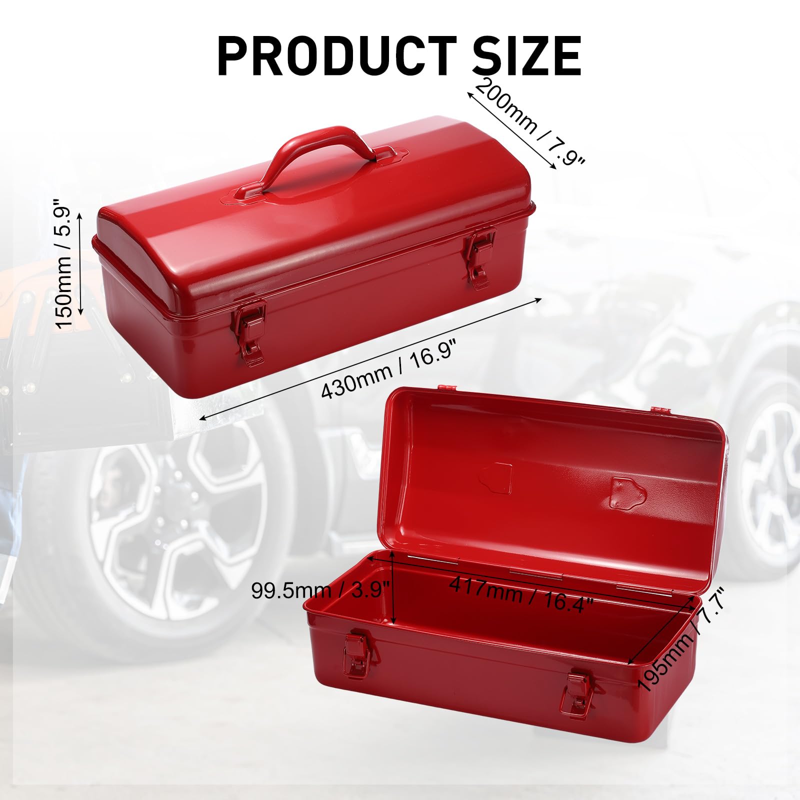 QUARKZMAN Caja De Herramientas Portátil De Acero, 16.4" x 7.7" x 3.9" Con Asa Y Doble Pestillo Metálico, Caja De Almacenamiento De Herramientas, Organizador Metálico, De Para Garaje