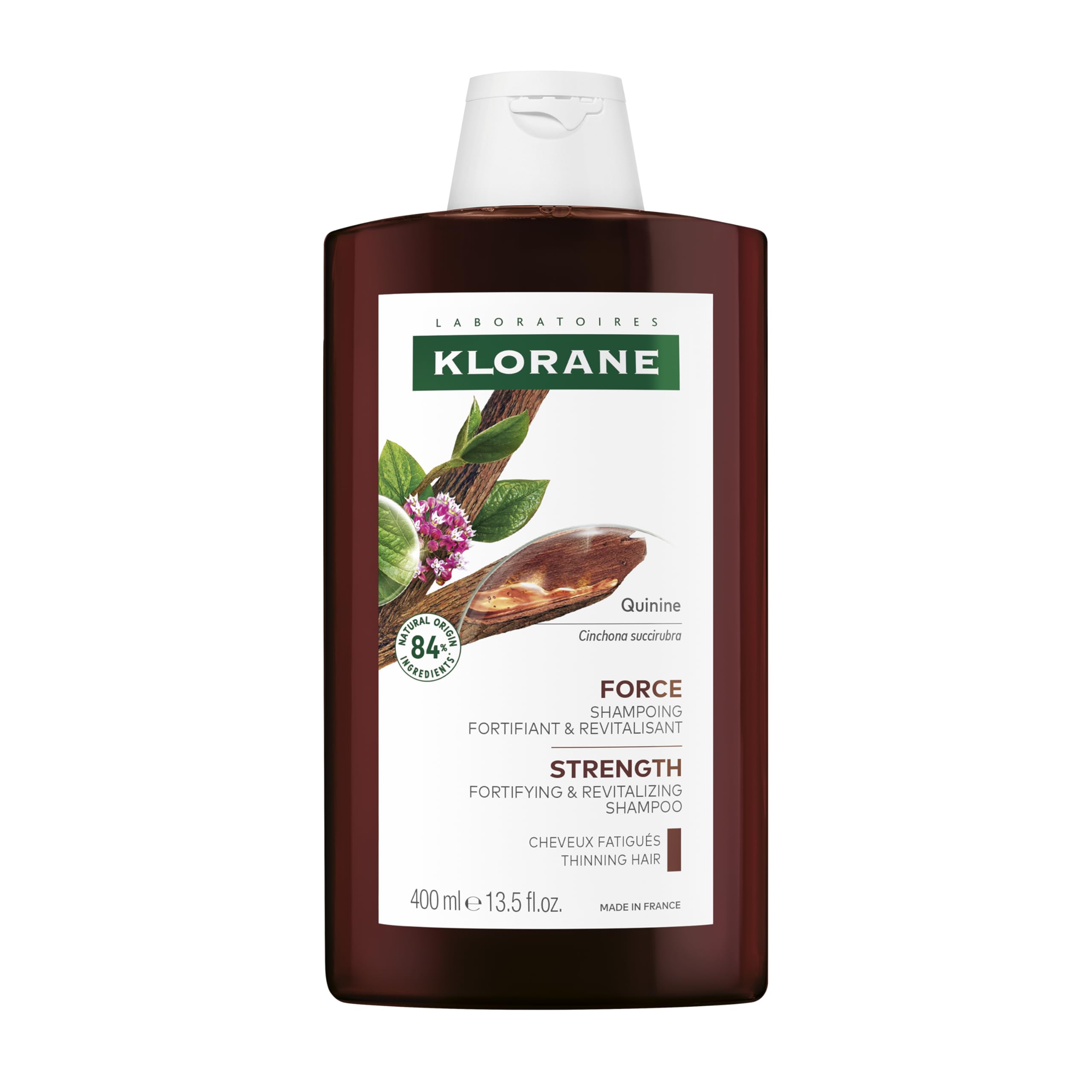 Klorane Strengthening Quinine and Organic Edelweiss Shampoo – Tired Hair, Hair Loss – Sulphate-Free, Vegan* Formula – 1x 400ml Bottle