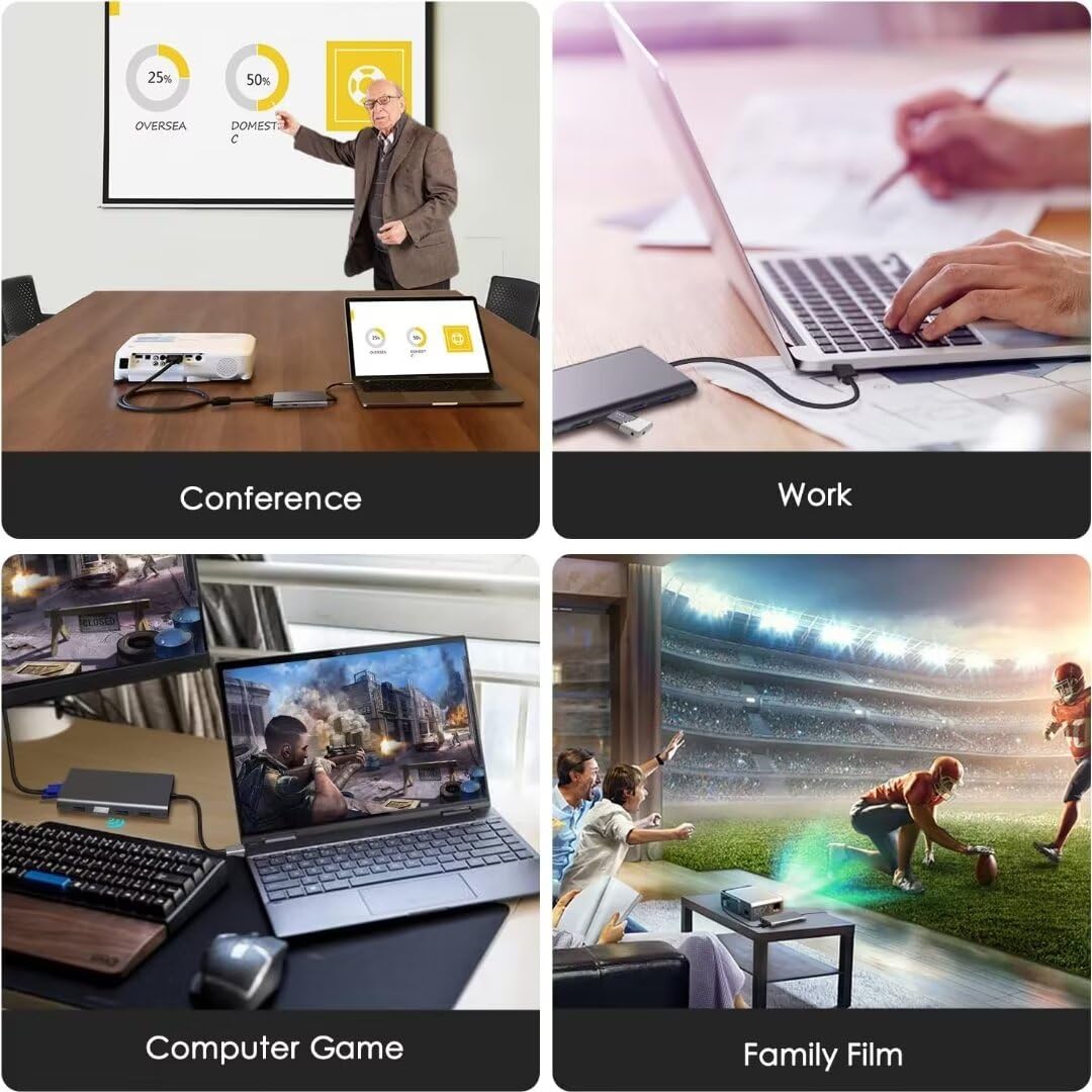 Hub USB C, adattatore 11 in 1 USB C per MacBook Pro/Air, Surface Pro e altri dispositivi di tipo C, distributore USB con 4 K Hdmi, 4 USB A, VGA, Ethernet, audio da 3,5 mm