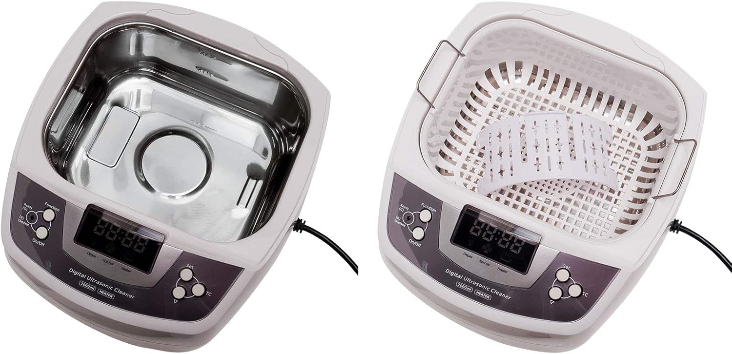 ടോപ്പ് ഡൗൺ view of the DEMA Digital Ultrasonic Cleaner with the lid removed, showing the stainless steel tank and the internal structure.