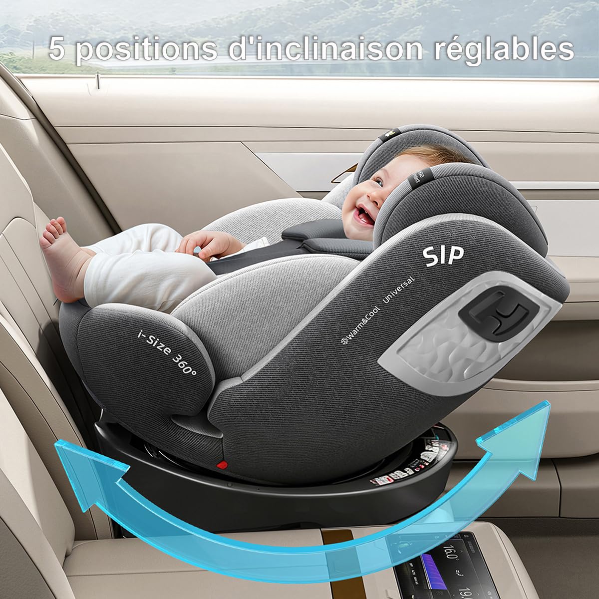 Heekin siège auto bébé 360 pivotant ISOFIX+TopTether 0-36kg 0-12ans Gris