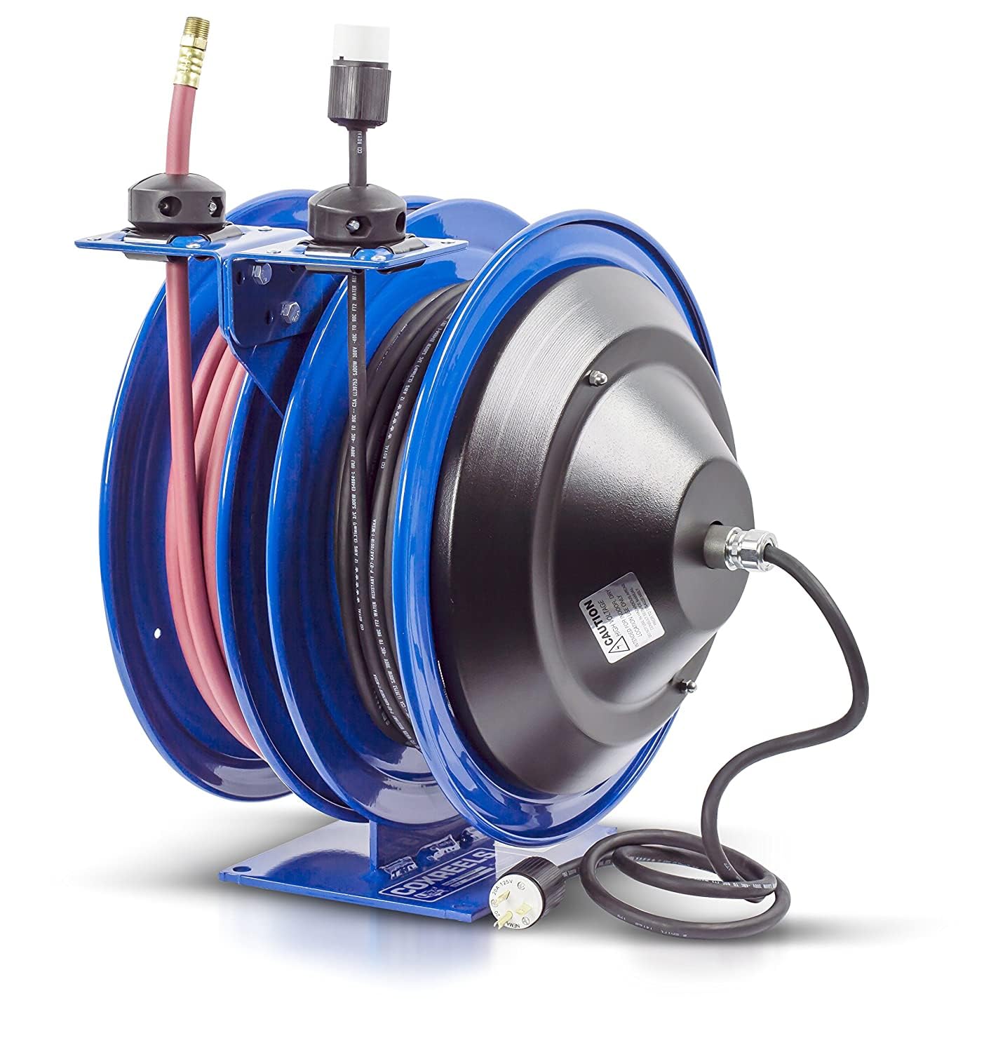 Coxreels C-L350-5012 Dual Purpose Two Hose/Cord Reel - ?” Hose ID - 50' Length Incl. 50' PVC Hose/50' SJO Cord - Compact For Air Compressor, Garden and Pressure Washer Hoses Made in USA