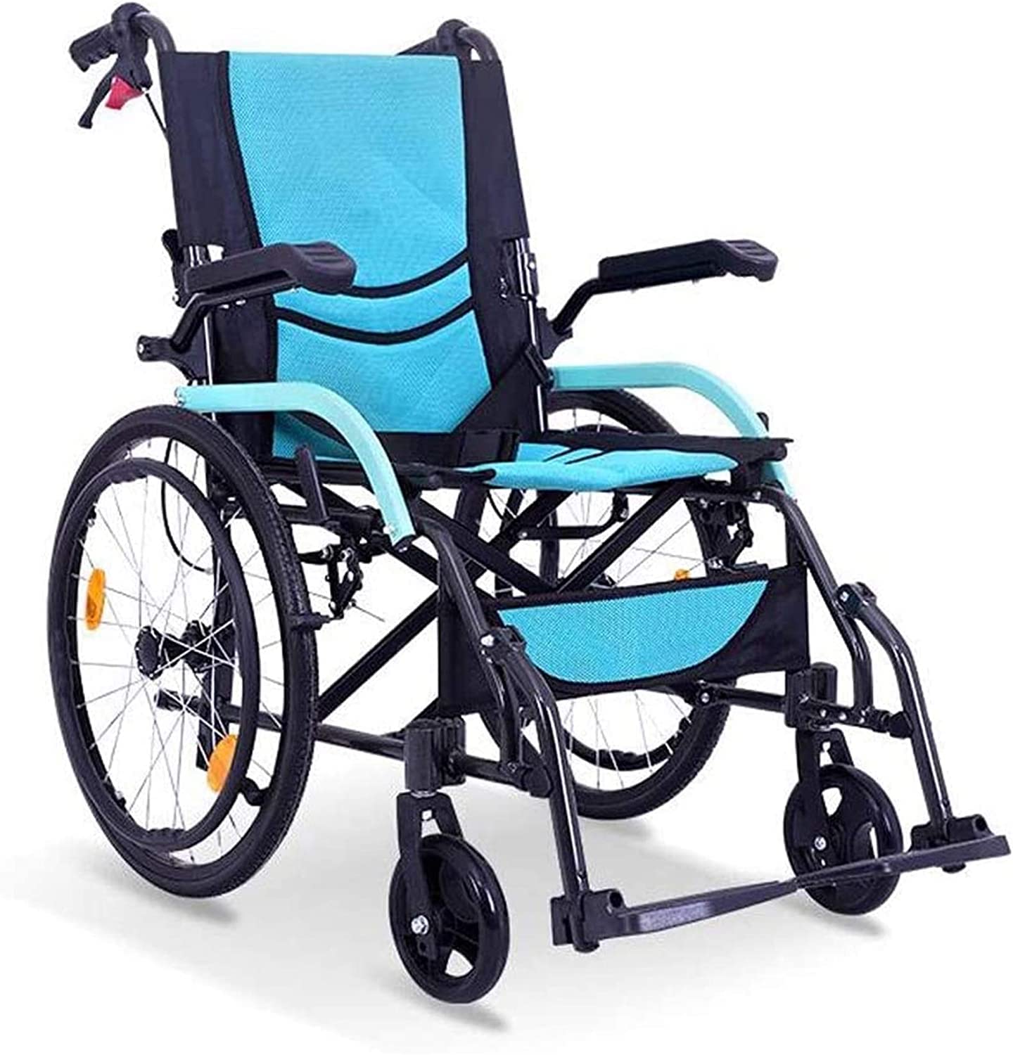 BKEKM Silla de Ruedas Silla de Ruedas Plegable Liviana con reposapiés abatible extraíble y Respaldo ergonómico Silla de Ruedas portátil para Adultos Carga 220 LB Cómodo