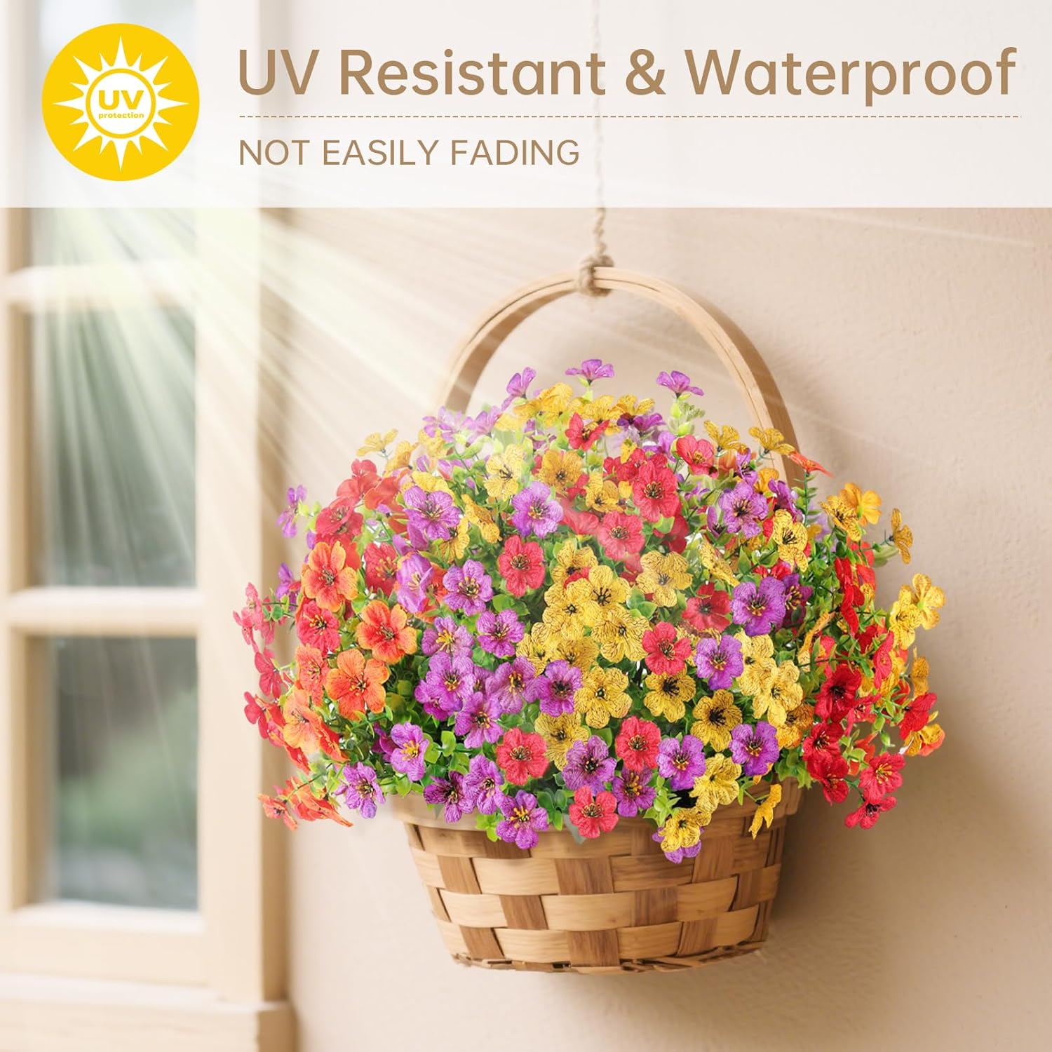 Artificial Faux Flowers Plants for Outdoors Outside Spring Summer Decoration,12 Bundles Silk Daisy Realistic Fake Flowers Plants Greenery UV Resistant for Planters Porch Patio Front Yard(4 Multicolor) - Image 5