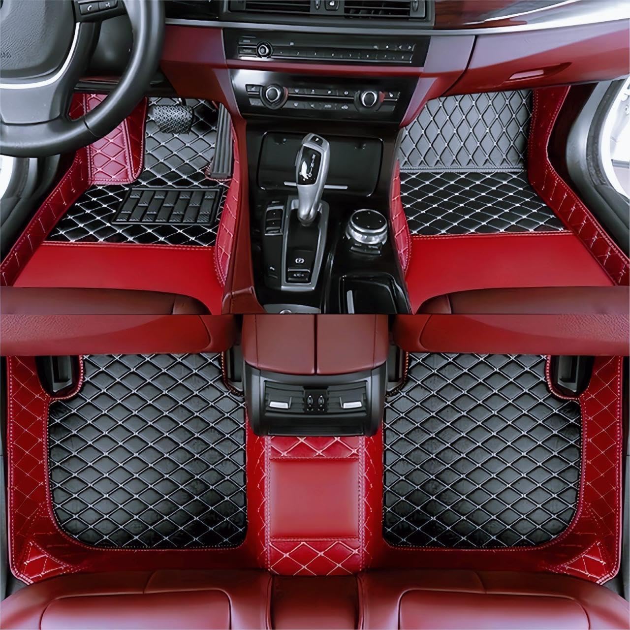 Custom Luxury Car Floor Mats Suitable for All Sedans, Sports Cars,SUV, Business Vehicles, Trucks, Waterproof and Anti Slip Fully Covered Leather Floor Mats (Wine Red and Black)