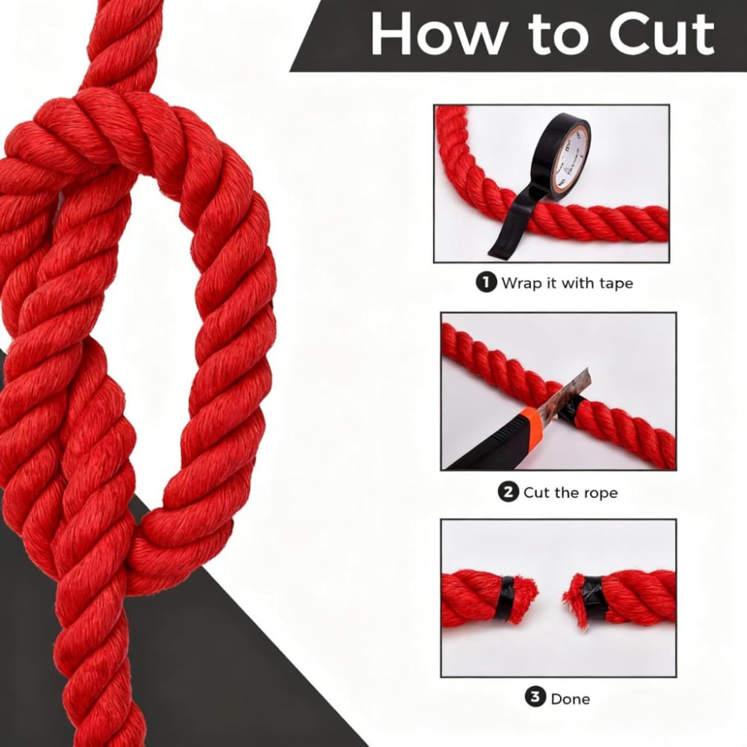 Natural Cotton Rope(1inches x 100ft), 3-Strand Twisted Thick Red Soft Rope Cord for DIY Crafts Decoration Pet Toys, Indoor & Outdoor Use