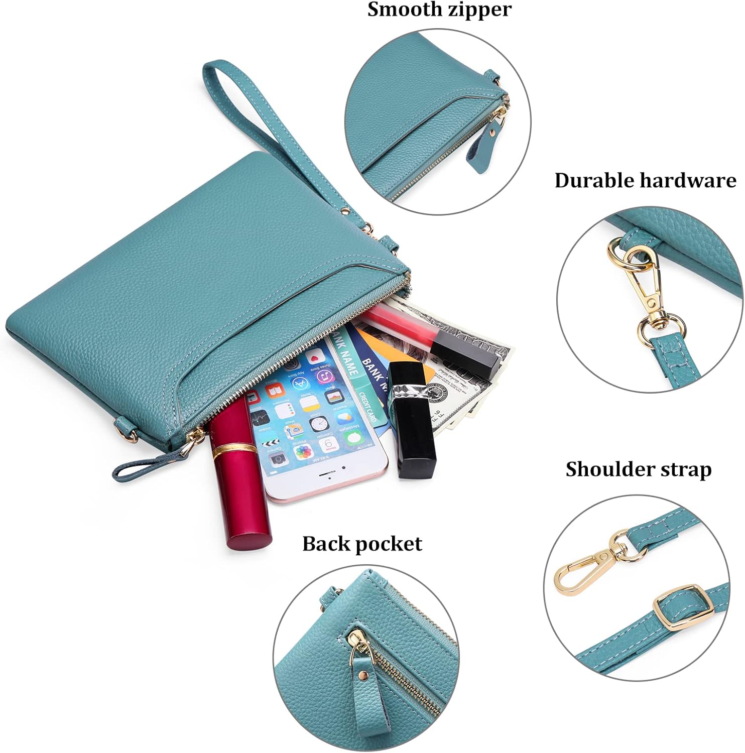 SENDEFN Leather Wristlet Clutch Small Women Crossbody Shoulder Bag Wallet Purses RIFD Card Slots - Image 4
