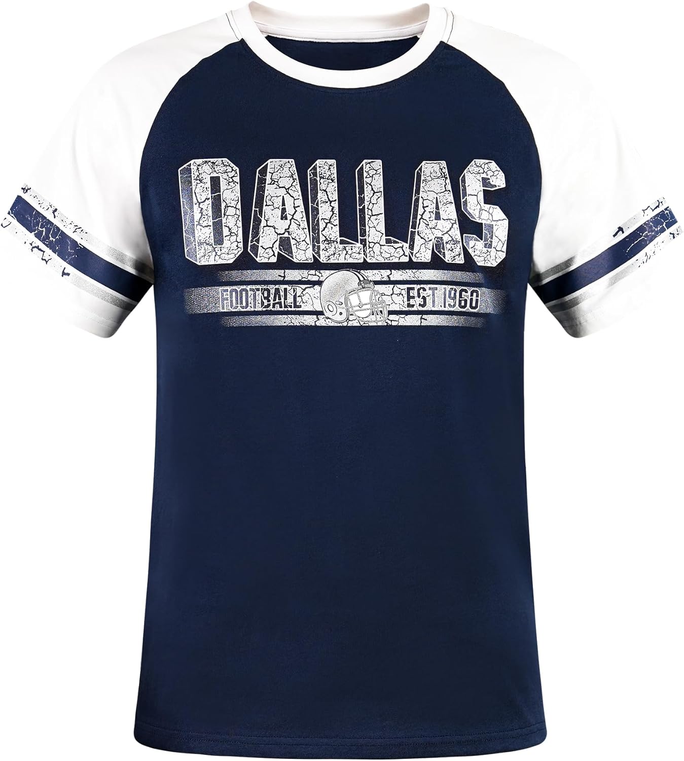 Mens City Football Fans Athletic Vintage Glittery Tee Raglan Tee T-Shirts - White & Navy